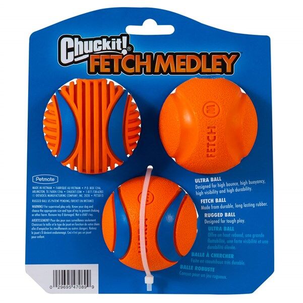 Chuckit! Fetch Medley (Gen 3) Köpek Oyun Topu Seti 3'lü Paket (Orta Boy)