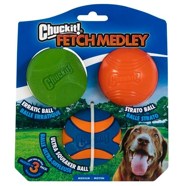 Chuckit! Fetch Medley (Gen 2) Köpek Oyun Topu Seti 3'lü Paket (Orta Boy)