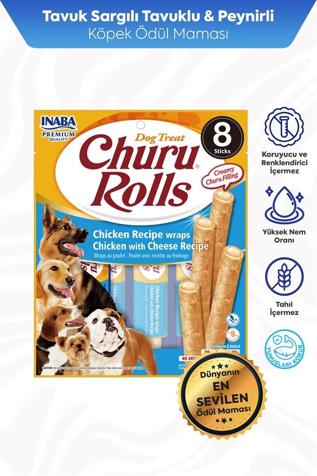 Churu Rolls Sticks Tavuk Sargılı ve Peynirli Köpek Ödül Maması