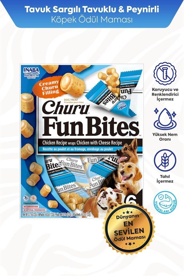 Churu Fun Bites Sticks Tavuk Sargılı ve Peynirli Köpek Ödül Maması