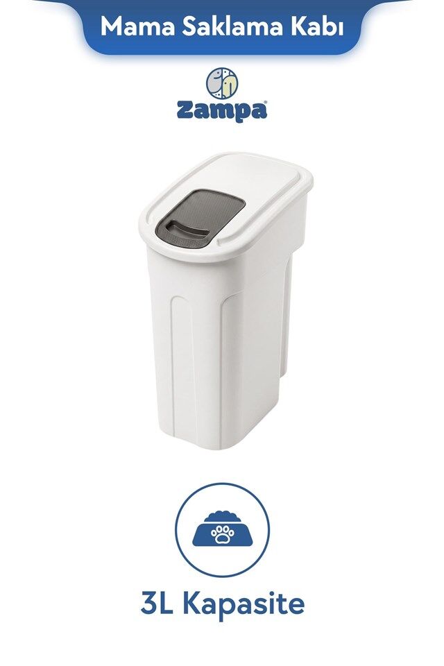 Zampa Plus Oto XS Beyaz Mama Saklama Kabı (3lt)
