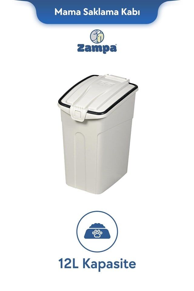 Zampa Plus Oto S Beyaz Mama Saklama Kabı (12lt)
