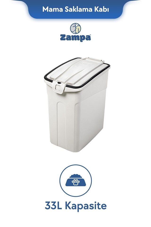 Zampa Plus Oto M Beyaz Mama Saklama Kabı (33lt)