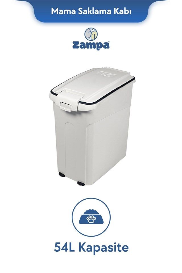 Zampa Plus Oto L Beyaz Mama Saklama Kabı (54lt)