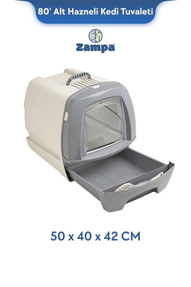 Zampa Plus 80 Alt Hazneli Kapalı Kedi Tuvaleti Küçük 50x40x42 cm