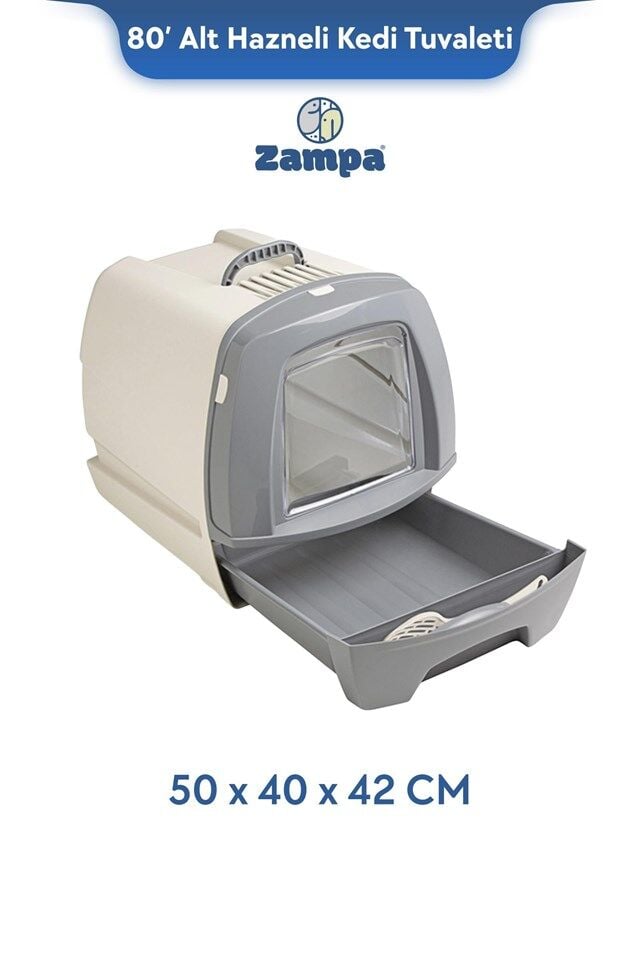 Zampa Plus 80 Alt Hazneli Kapalı Kedi Tuvaleti Küçük 50x40x42 cm
