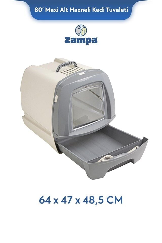 Zampa Plus 80 MAXI Alt Hazneli Kapalı Kedi Tuvaleti Büyük 64x47x48,5 cm
