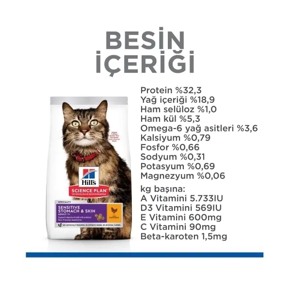 Hill's SCIENCE PLAN Sensitive Stomach & Skin Tavuklu Yetişkin Kedi Maması 1,5 kg