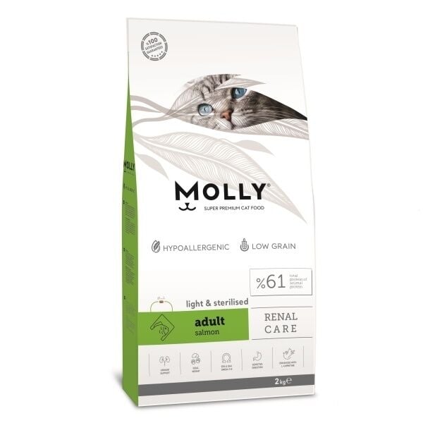 Molly Renal Care Hipoalerjenik Somonlu Düşük Tahıllı Kısırlaştırılmış Kedi Maması 2kg